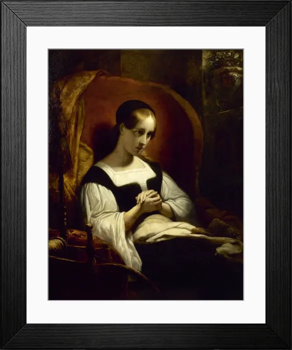 Framed Print : Marguerite au rouet (Gretchen at the Spinning Wheel), c. 1831. Creator: Scheffer, Ary (1795-1858) Framed Print : Marguerite au rouet (Gretchen at the Spinning Wheel), c. 1831. Creator: Scheffer, Ary (1795-1858)