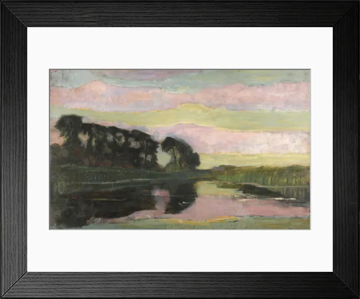 Framed Print : River landscape with pink and yellowgreen sky, ca 1907-1908. Creator: Mondrian, Piet (1872-1944) Framed Print : River landscape with pink and yellowgreen sky, ca 1907-1908. Creator: Mondrian, Piet (1872-1944)
