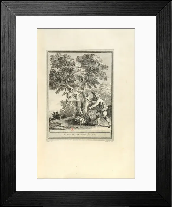 Framed Print : La mort et le bucheron (The Death and the Woodcutter), 1755. Creator: Oudry, Jean-Baptiste Framed Print : La mort et le bucheron (The Death and the Woodcutter), 1755. Creator: Oudry, Jean-Baptiste