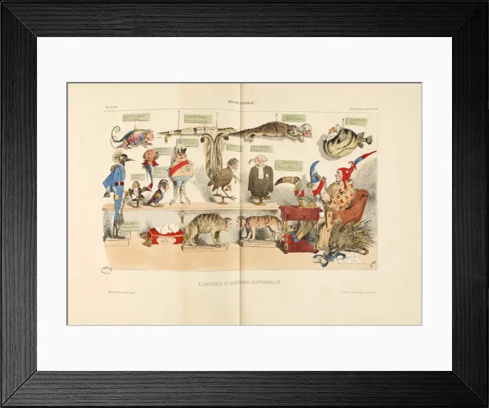 Framed Print : Regne animal (Animal Kingdom). From La Caricature, 1833. Creator: Grandville Framed Print : Regne animal (Animal Kingdom). From La Caricature, 1833. Creator: Grandville