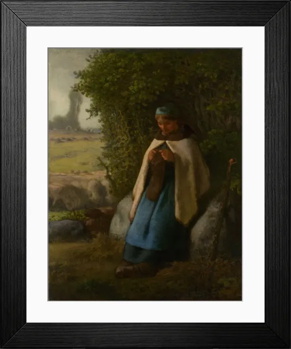 Framed Print : Shepherdess Seated on a Rock, 1856. Creator: Jean Francois Millet Framed Print : Shepherdess Seated on a Rock, 1856. Creator: Jean Francois Millet