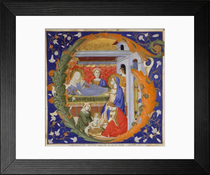 Framed Print : Manuscript Illumination with the Birth of the Virgin in an Initial G, from a Gradual, ca Framed Print : Manuscript Illumination with the Birth of the Virgin in an Initial G, from a Gradual, ca