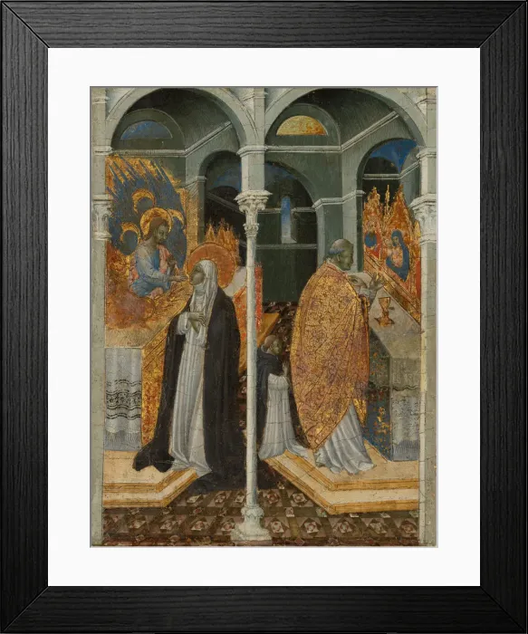 Framed Print : The Miraculous Communion of Saint Catherine of Siena. Creator: Giovanni di Paolo Framed Print : The Miraculous Communion of Saint Catherine of Siena. Creator: Giovanni di Paolo