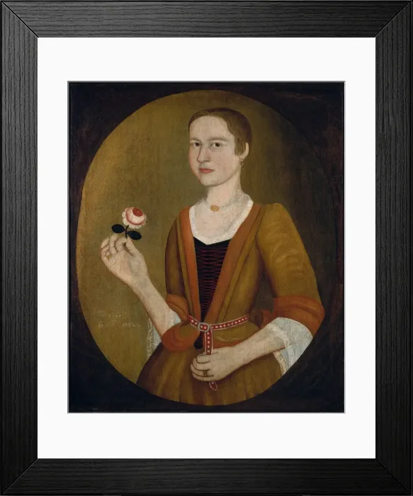 Framed Print : Young Lady with a Rose, 1732. Creator: Pieter Vanderlyn