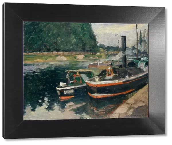 Barges at Pontoise, 1876. Creator: Camille Pissarro