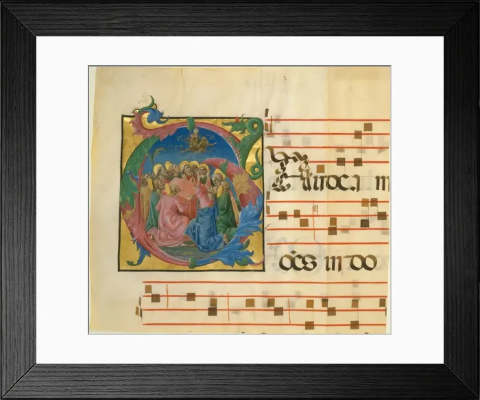 Framed Print : Manuscript Illumination with the Assumption of the Virgin in an Initial G, 1450-60 Framed Print : Manuscript Illumination with the Assumption of the Virgin in an Initial G, 1450-60