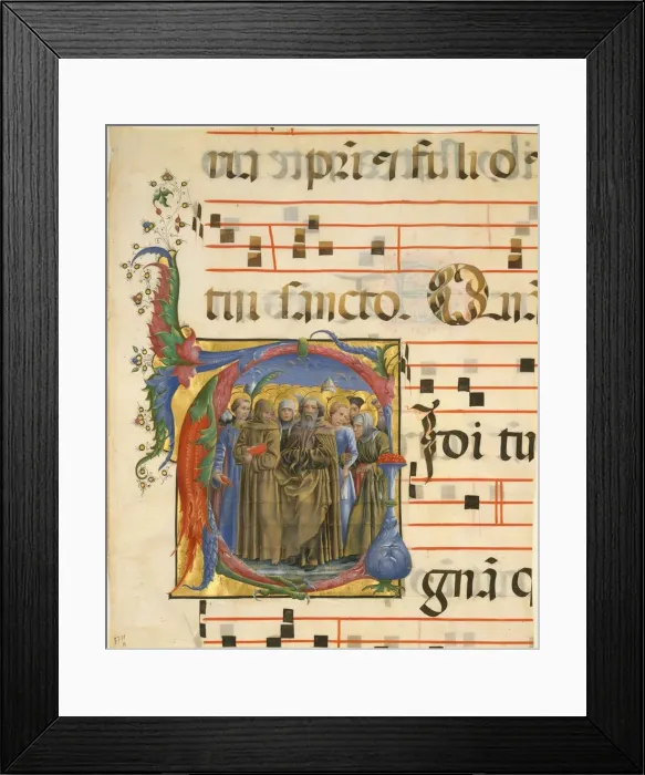 Framed Print : Manuscript Illumination with All Saints in an Initial V, from an Antiphonary, 1450-60 Framed Print : Manuscript Illumination with All Saints in an Initial V, from an Antiphonary, 1450-60