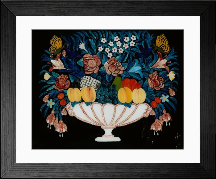 Framed Print : Still Life - Flowers and Fruit in White and Pink Bowl, 1840-60. Creator: Unknown Framed Print : Still Life - Flowers and Fruit in White and Pink Bowl, 1840-60. Creator: Unknown