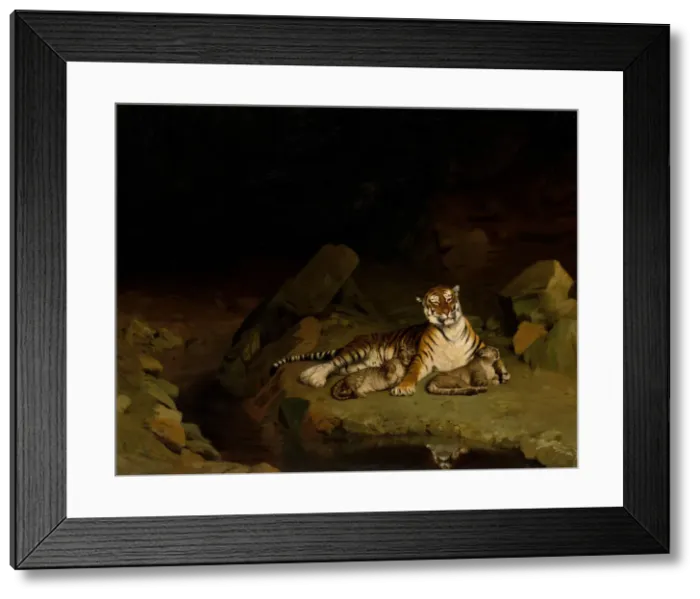 Framed Print : Tiger and Cubs, ca. 1884. Creator: Jean-Leon Gerome