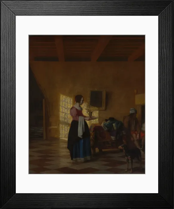 Framed Print : Woman with a Water Pitcher, and a Man by a Bed, ca. 1667-70. Creator: Pieter de Hooch Framed Print : Woman with a Water Pitcher, and a Man by a Bed, ca. 1667-70. Creator: Pieter de Hooch