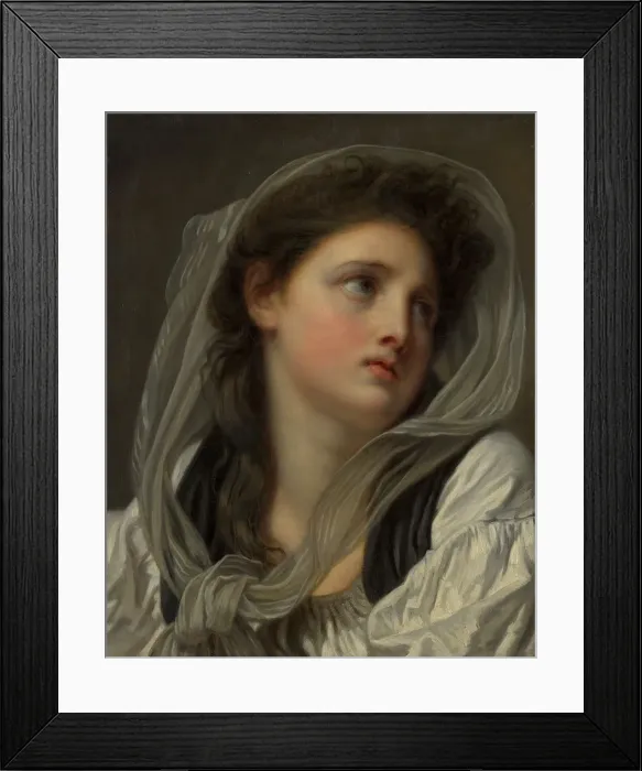Framed Print : Head of a Young Woman, possibly 1780s. Creator: Jean-Baptiste Greuze Framed Print : Head of a Young Woman, possibly 1780s. Creator: Jean-Baptiste Greuze