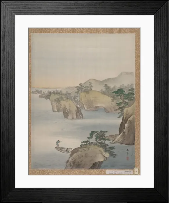 Framed Print : River Scene with Rocky Hills in Background, 1868. Creator: Gyokusho Kawabata Framed Print : River Scene with Rocky Hills in Background, 1868. Creator: Gyokusho Kawabata