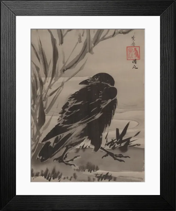Framed Print : Crow and Reeds by a Stream, ca. 1887. Creator: Kawanabe Kyosai Framed Print : Crow and Reeds by a Stream, ca. 1887. Creator: Kawanabe Kyosai