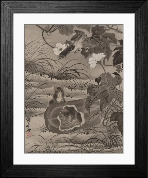 Framed Print : Mice in a Melon, ca. 1887. Creator: Kawanabe Kyosai Framed Print : Mice in a Melon, ca. 1887. Creator: Kawanabe Kyosai