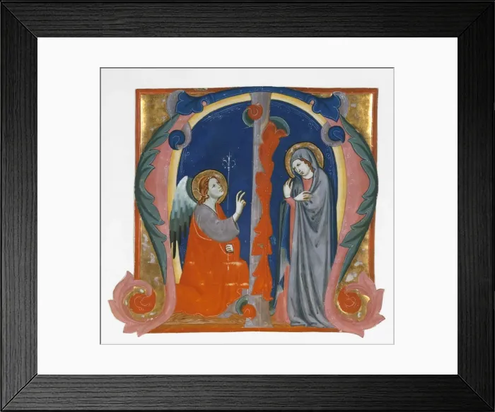 Framed Print : Annunciation in an Initial M, ca. 1310-15. Creator: Maestro Daddesco Framed Print : Annunciation in an Initial M, ca. 1310-15. Creator: Maestro Daddesco