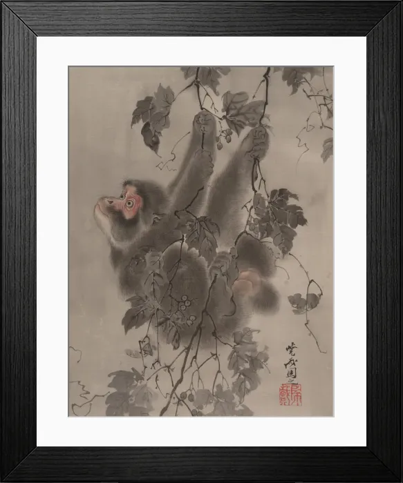 Framed Print : Monkey Hanging from Grapevines, ca. 1887. Creator: Kawanabe Kyosai Framed Print : Monkey Hanging from Grapevines, ca. 1887. Creator: Kawanabe Kyosai