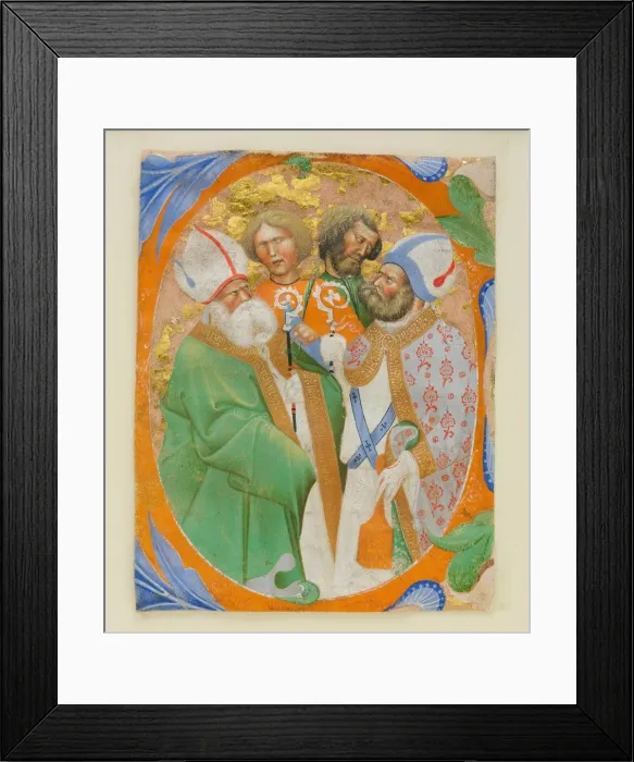 Framed Print : Manuscript Illumination with Four Saints in an Initial O, from a Choir Book, 1440-50 Framed Print : Manuscript Illumination with Four Saints in an Initial O, from a Choir Book, 1440-50