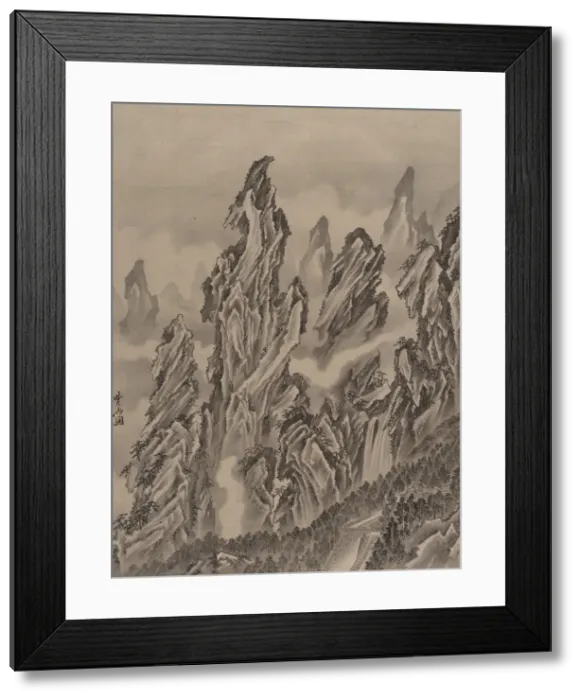 Framed Print : Rocky Landscape, ca. 1887. Creator: Kawanabe Kyosai Framed Print : Rocky Landscape, ca. 1887. Creator: Kawanabe Kyosai