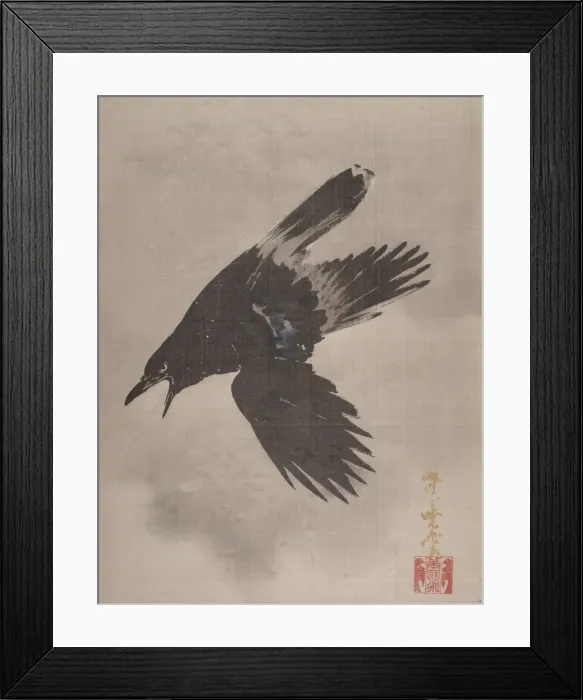 Framed Print : Crow Flying in the Snow, ca. 1887. Creator: Kawanabe Kyosai Framed Print : Crow Flying in the Snow, ca. 1887. Creator: Kawanabe Kyosai