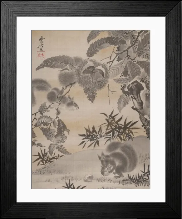 Framed Print : Squirrels Gathering Chestnuts, ca. 1887. Creator: Kawanabe Kyosai Framed Print : Squirrels Gathering Chestnuts, ca. 1887. Creator: Kawanabe Kyosai