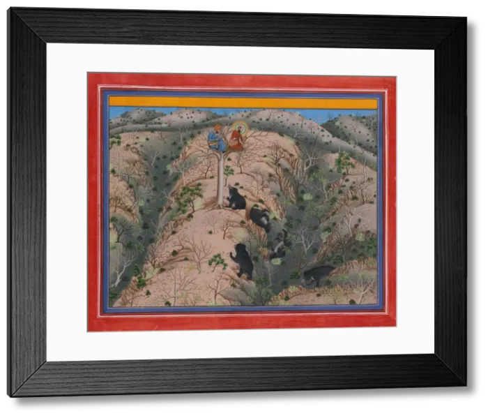 Framed Print : Maharaja Fateh Singh Hunting Female Bears, dated 1917. Creator: Attributed to Pannalai Framed Print : Maharaja Fateh Singh Hunting Female Bears, dated 1917. Creator: Attributed to Pannalai