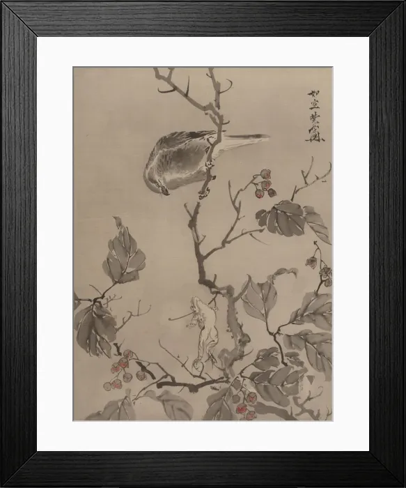 Framed Print : Bird and Frog, ca. 1887. Creator: Kawanabe Kyosai Framed Print : Bird and Frog, ca. 1887. Creator: Kawanabe Kyosai
