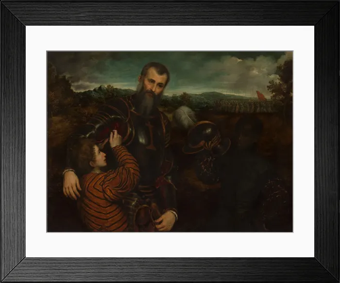 Framed Print : Portrait of a Man in Armor with Two Pages. Creator: Paris Bordone Framed Print : Portrait of a Man in Armor with Two Pages. Creator: Paris Bordone