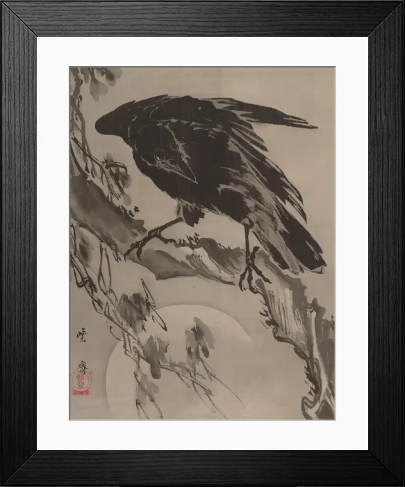 Framed Print : Crow and the Moon, ca. 1887. Creator: Kawanabe Kyosai Framed Print : Crow and the Moon, ca. 1887. Creator: Kawanabe Kyosai