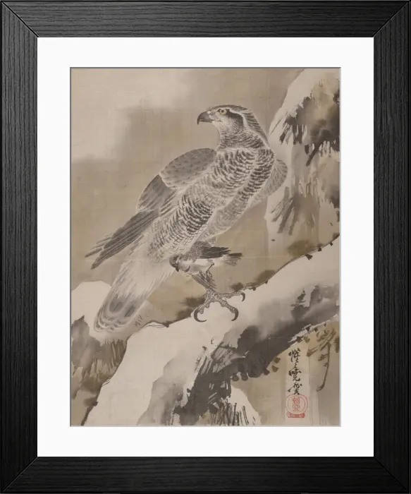 Framed Print : Eagle Holding Small Bird, ca. 1887. Creator: Kawanabe Kyosai Framed Print : Eagle Holding Small Bird, ca. 1887. Creator: Kawanabe Kyosai