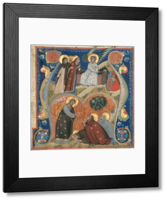 Framed Print : Manuscript Illumination with Scenes of Easter in an Initial A, from an Antiphonary, ca Framed Print : Manuscript Illumination with Scenes of Easter in an Initial A, from an Antiphonary, ca