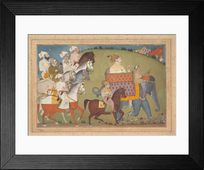 Framed Print : Maharaja Raj Singh in Procession with Members of His Court, ca. 1700. Creator: Attributed