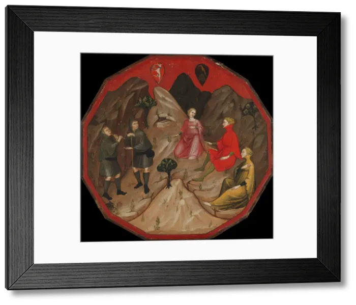 Framed Print : A Contest between the Shepherds Alcesto and Acaten, ca. 1410. Creator: Master of 1416 (Italian Framed Print : A Contest between the Shepherds Alcesto and Acaten, ca. 1410. Creator: Master of 1416 (Italian