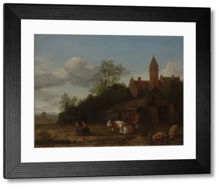 Framed Print : Barnyard Scene, ca. 1650-55. Creator: Anthonie van Borssom Framed Print : Barnyard Scene, ca. 1650-55. Creator: Anthonie van Borssom