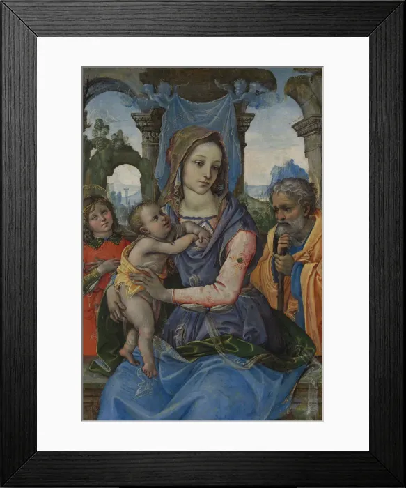 Framed Print : Madonna and Child with Saint Joseph and an Angel. Creator: Raffaellino del Garbo Framed Print : Madonna and Child with Saint Joseph and an Angel. Creator: Raffaellino del Garbo