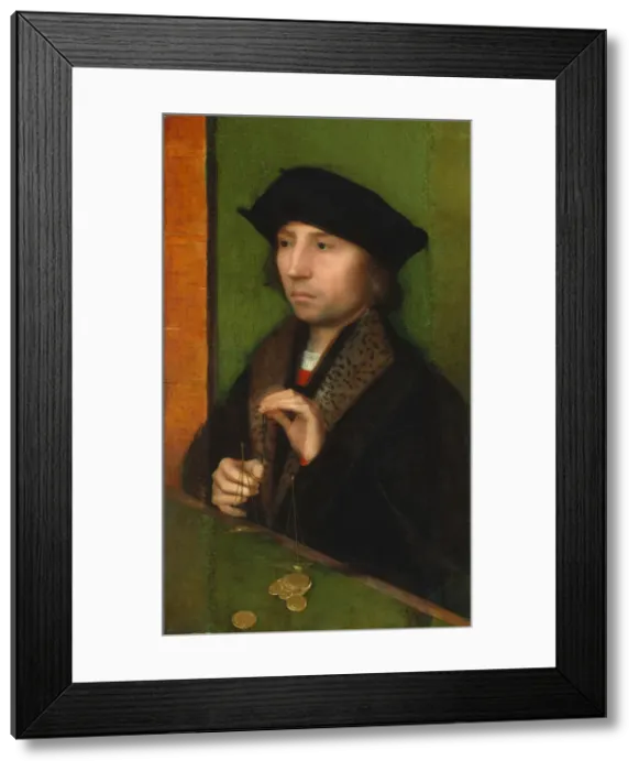 Framed Print : Man Weighing Gold, ca. 1515-20. Creator: Adriaen Isenbrandt Framed Print : Man Weighing Gold, ca. 1515-20. Creator: Adriaen Isenbrandt