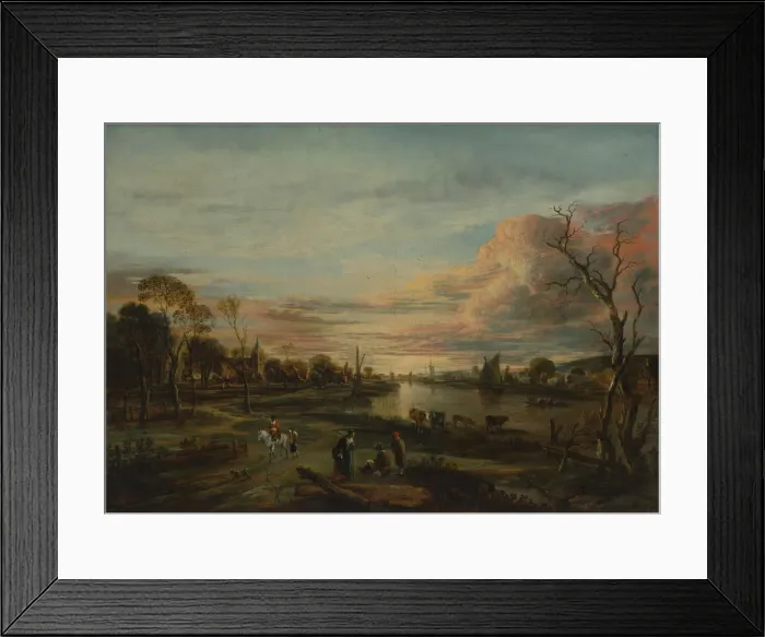 Framed Print : Landscape at Sunset, 1650s. Creator: Aert van der Neer Framed Print : Landscape at Sunset, 1650s. Creator: Aert van der Neer