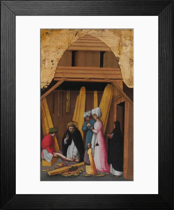 Framed Print : Saint Peter Martyr Healing the Leg of a Young Man, ca. 1450. Creator: Antonio Vivarini Framed Print : Saint Peter Martyr Healing the Leg of a Young Man, ca. 1450. Creator: Antonio Vivarini
