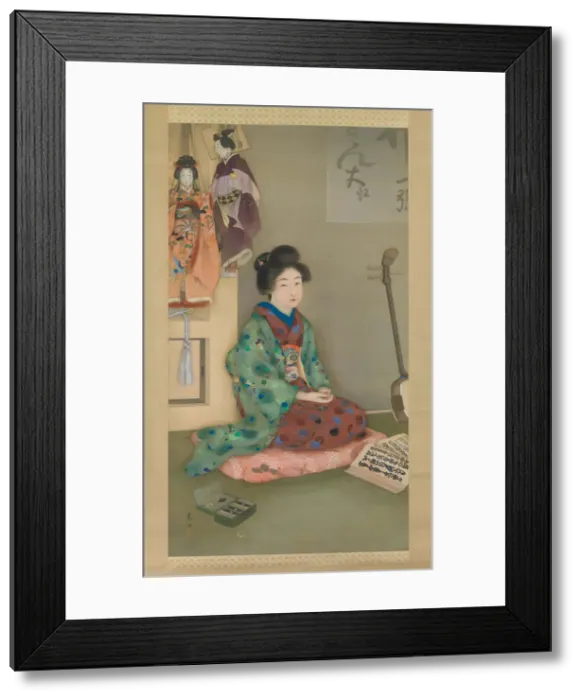 Framed Print : Female Chanter for Joruri Puppet Theater, ca. 1920. Creator: Arai Kou Framed Print : Female Chanter for Joruri Puppet Theater, ca. 1920. Creator: Arai Kou