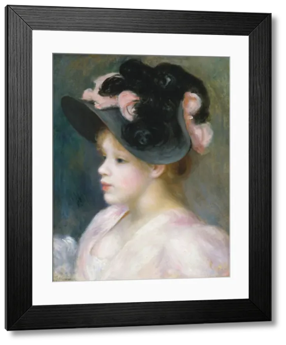 Framed Print : Young Girl in a Pink-and-Black Hat, ca. 1891. Creator: Pierre-Auguste Renoir Framed Print : Young Girl in a Pink-and-Black Hat, ca. 1891. Creator: Pierre-Auguste Renoir