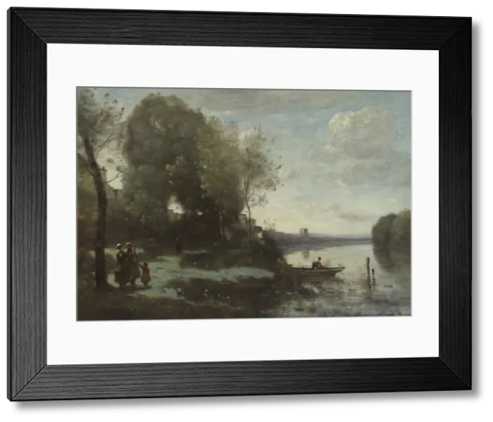 Framed Print : River with a Distant Tower, 1865. Creator: Jean-Baptiste-Camille Corot Framed Print : River with a Distant Tower, 1865. Creator: Jean-Baptiste-Camille Corot