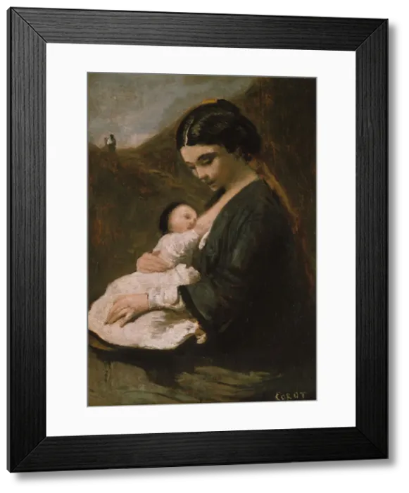 Framed Print : Mother and Child, probably 1860s. Creator: Jean-Baptiste-Camille Corot Framed Print : Mother and Child, probably 1860s. Creator: Jean-Baptiste-Camille Corot