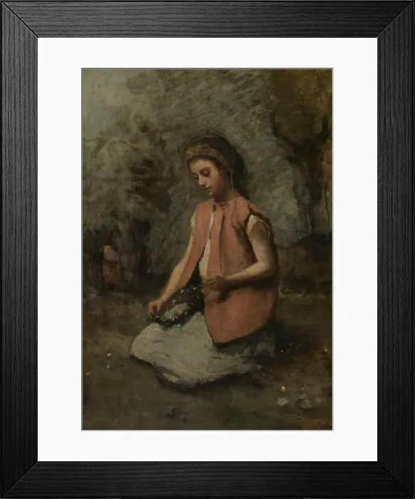 Framed Print : Girl Weaving a Garland, 1860-65. Creator: Jean-Baptiste-Camille Corot Framed Print : Girl Weaving a Garland, 1860-65. Creator: Jean-Baptiste-Camille Corot