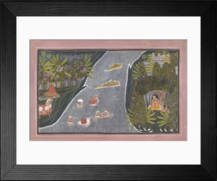 Framed Print : Radha Crosses a River to Interview a Hindu Sage, ca. 1820. Creator: Chokha Framed Print : Radha Crosses a River to Interview a Hindu Sage, ca. 1820. Creator: Chokha
