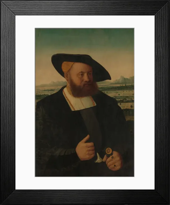 Framed Print : Portrait of a Man with a Moors Head on His Signet Ring. Creator: Conrad Faber von Creuznach Framed Print : Portrait of a Man with a Moors Head on His Signet Ring. Creator: Conrad Faber von Creuznach