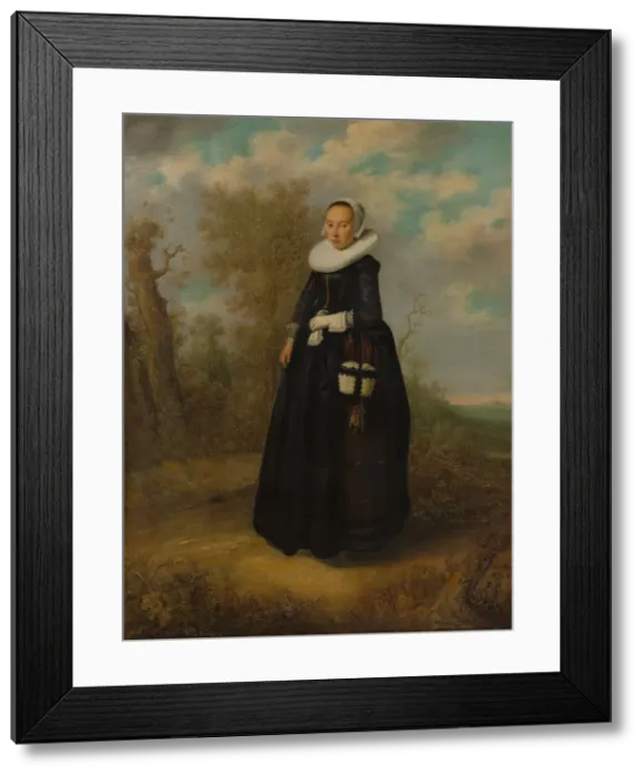 Framed Print : A Young Woman in a Landscape. Creator: Dutch Painter (dated 1636) Framed Print : A Young Woman in a Landscape. Creator: Dutch Painter (dated 1636)