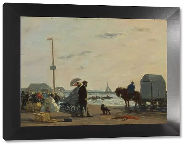 On the Beach at Trouville, 1863. Creator: Eugene Louis Boudin