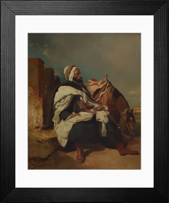 Framed Print : Seated Arab Man with Horse, possibly ca. 1850-58. Creator: Alfred Dedreux Framed Print : Seated Arab Man with Horse, possibly ca. 1850-58. Creator: Alfred Dedreux