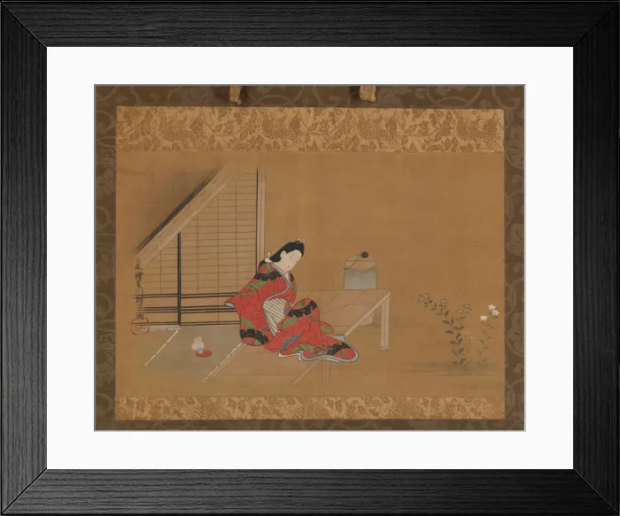 Framed Print : Young Woman on a Veranda, second half of the 17th century. Creator: Furuyama Moroshige Framed Print : Young Woman on a Veranda, second half of the 17th century. Creator: Furuyama Moroshige
