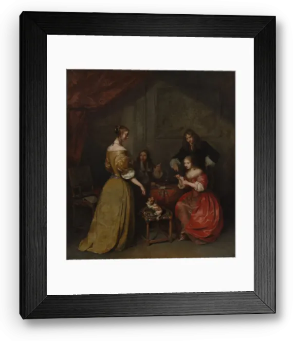 Framed Print : The Card Party, ca. 1665. Creator: Gaspar Netscher Framed Print : The Card Party, ca. 1665. Creator: Gaspar Netscher