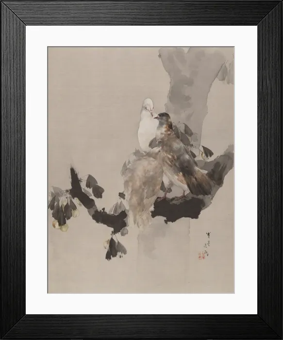 Framed Print : Pigeons in a Tree, ca. 1887. Creator: Watanabe Seitei Framed Print : Pigeons in a Tree, ca. 1887. Creator: Watanabe Seitei